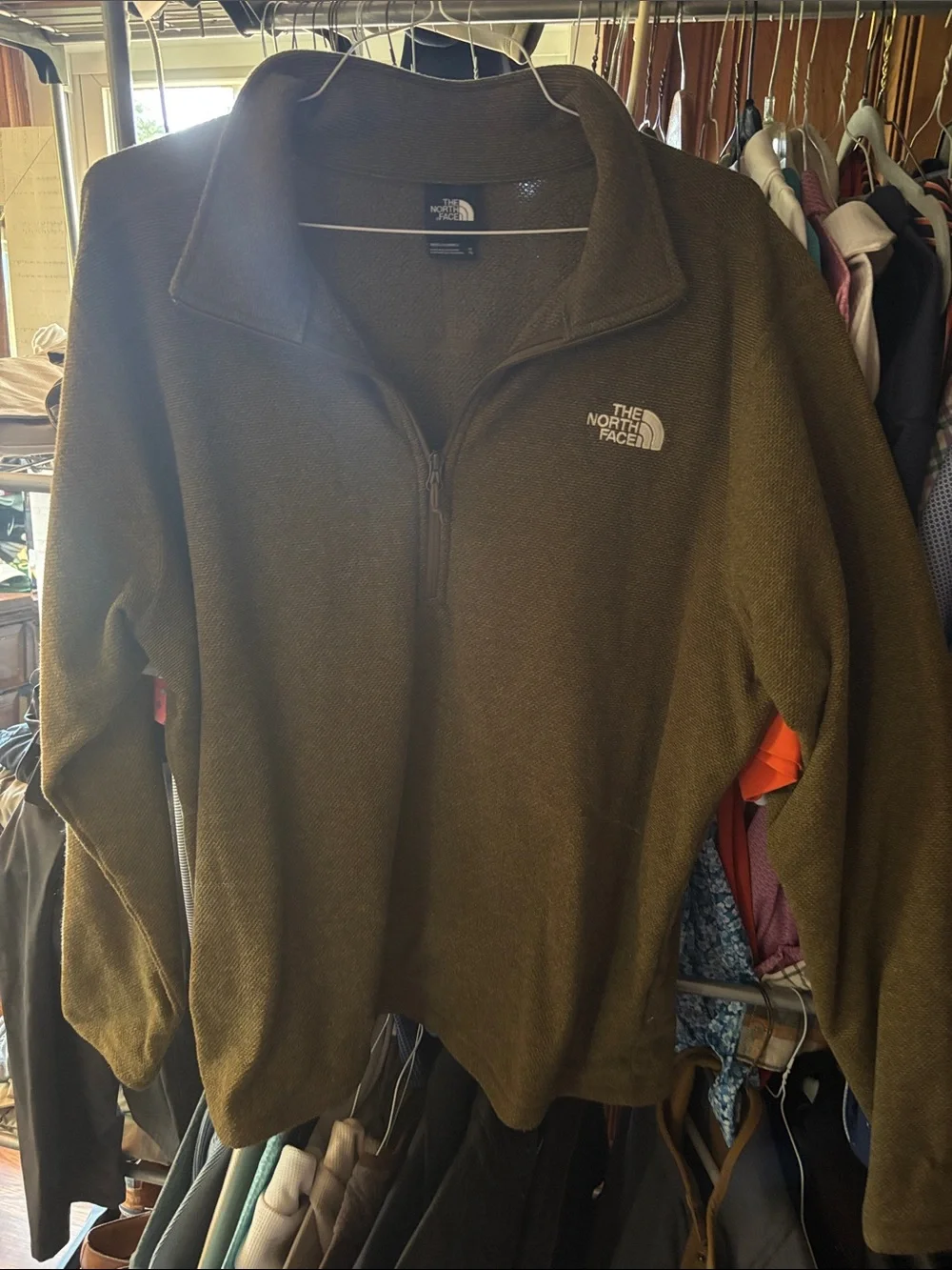 The North Face Men’s Olive Green Quarter-Zip Fleece Sweater XL